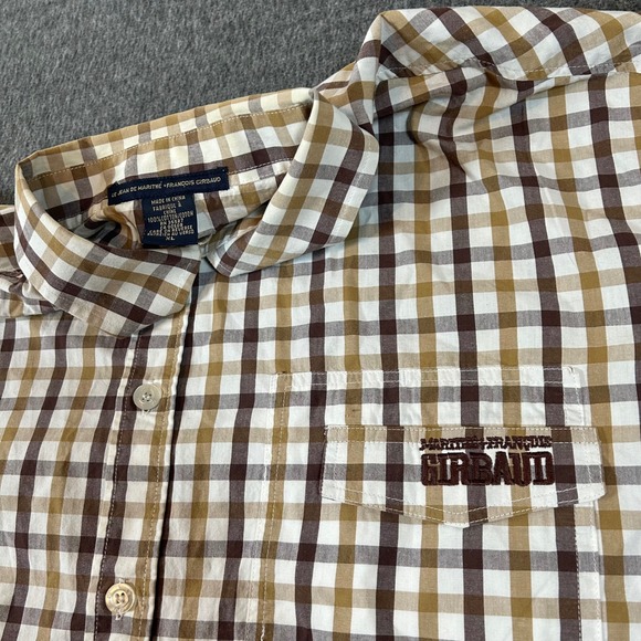Le Jean de Marithe Giraud Plaid Button Up Short Sleeve Brown White Shirt Mens XL - Picture 1 of 8